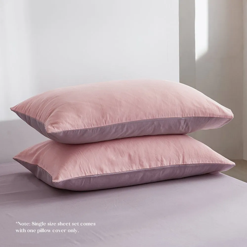 Deluxe Washed Cotton Quilt Set Pink Purple Single