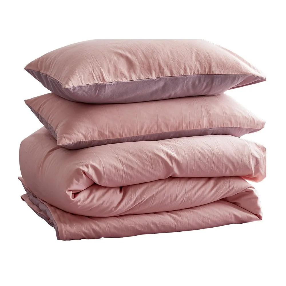 Deluxe Washed Cotton Quilt Set Pink Purple Single
