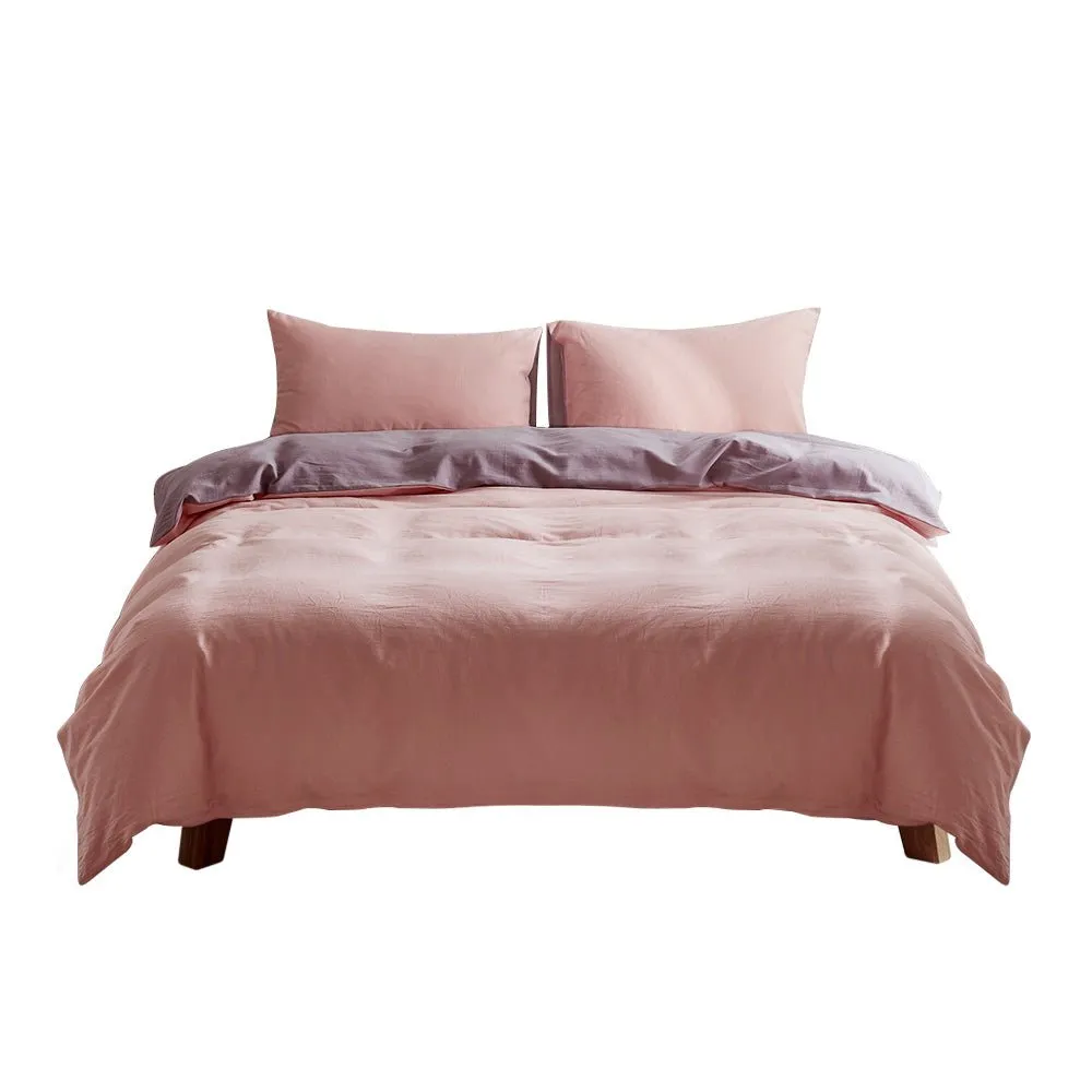 Deluxe Washed Cotton Quilt Set Pink Purple Single