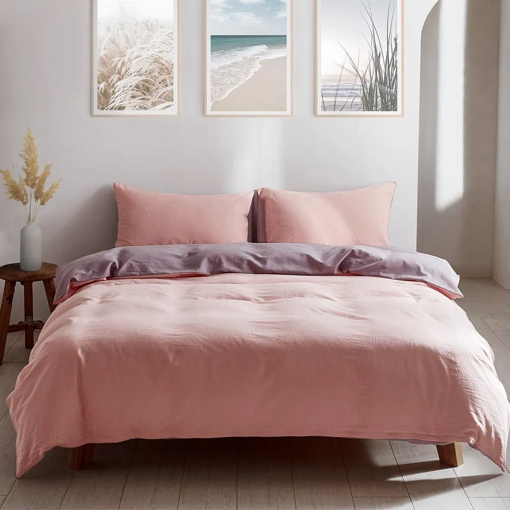 Deluxe Washed Cotton Quilt Set Pink Purple Single