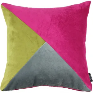 Diagonal Patchwork Velvet Pink, Green   Grey Cushion