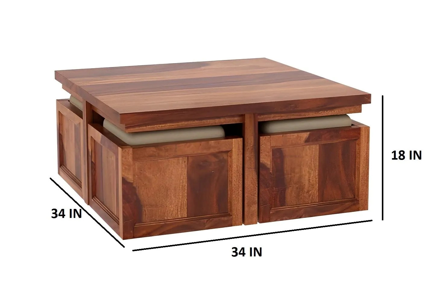 Douceur Furnitures Sheesham Wood Center/Coffee/Tea Table with 4 Seating Stool | Finish- Natural Brown |