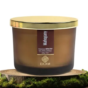 EKAM | 3 Wick Soy Wax Scented Candle | 35 Hours Burn Time | Long Lasting Premium Candles | Ideal for Home Décor, Gifting & Aromatherapy (Mahogany)