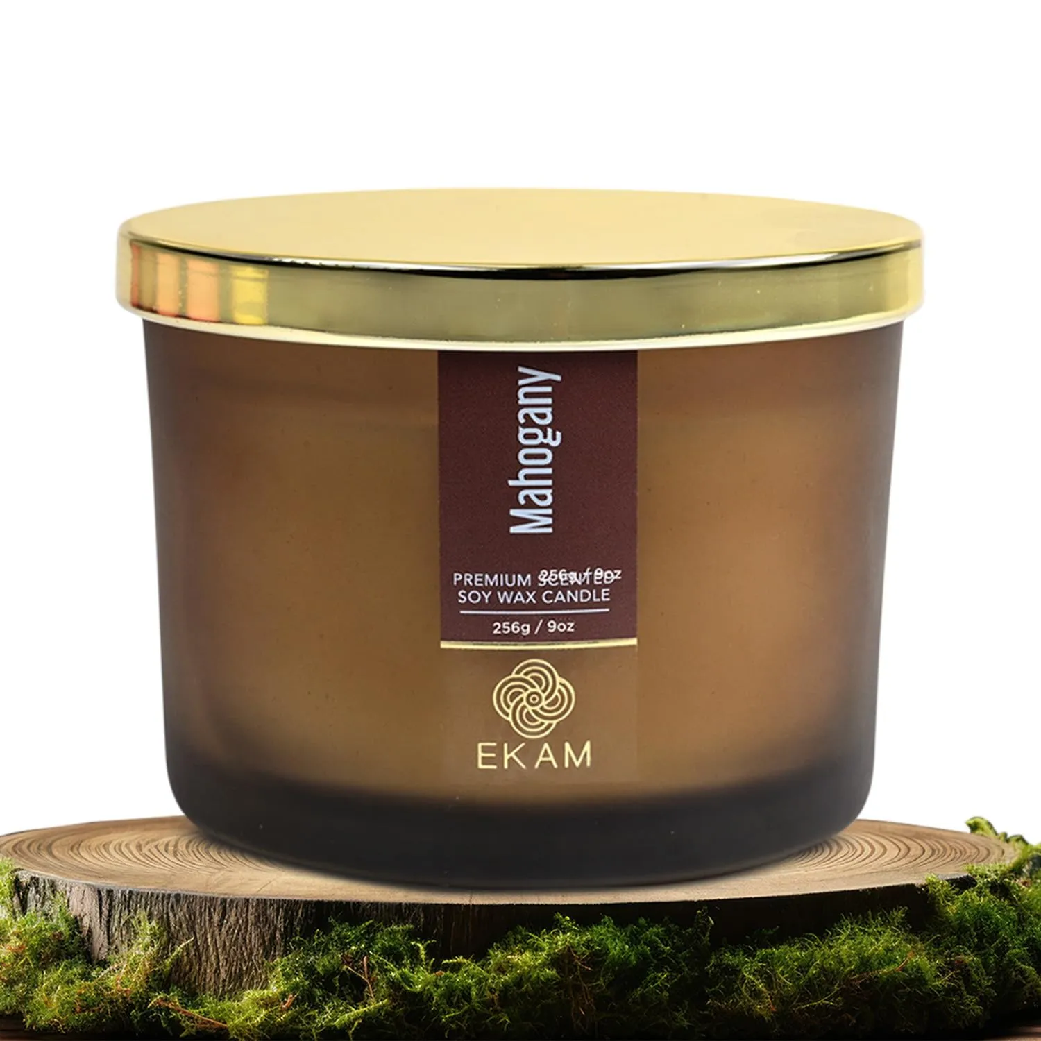 EKAM | 3 Wick Soy Wax Scented Candle | 35 Hours Burn Time | Long Lasting Premium Candles | Ideal for Home Décor, Gifting & Aromatherapy (Mahogany)