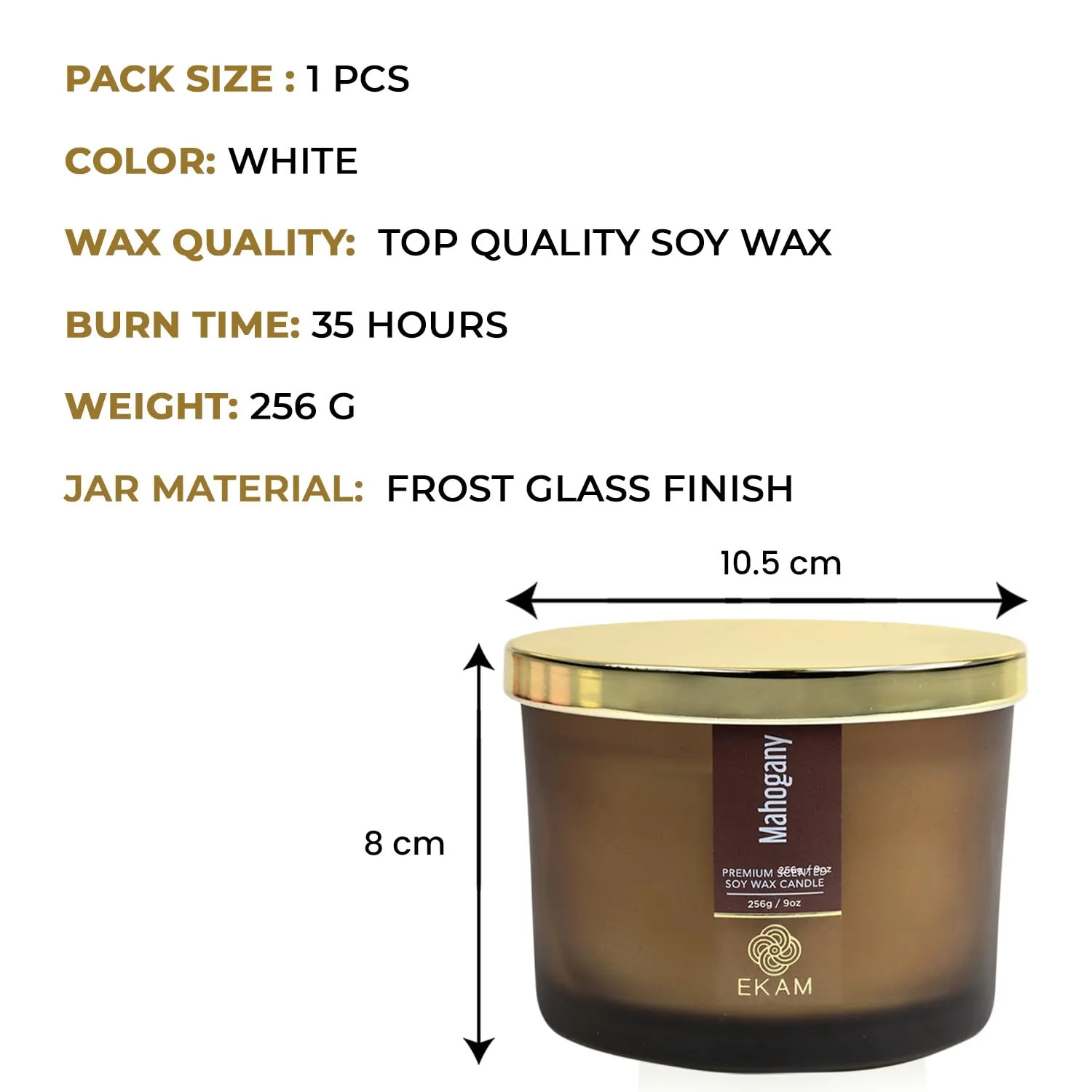 EKAM | 3 Wick Soy Wax Scented Candle | 35 Hours Burn Time | Long Lasting Premium Candles | Ideal for Home Décor, Gifting & Aromatherapy (Mahogany)