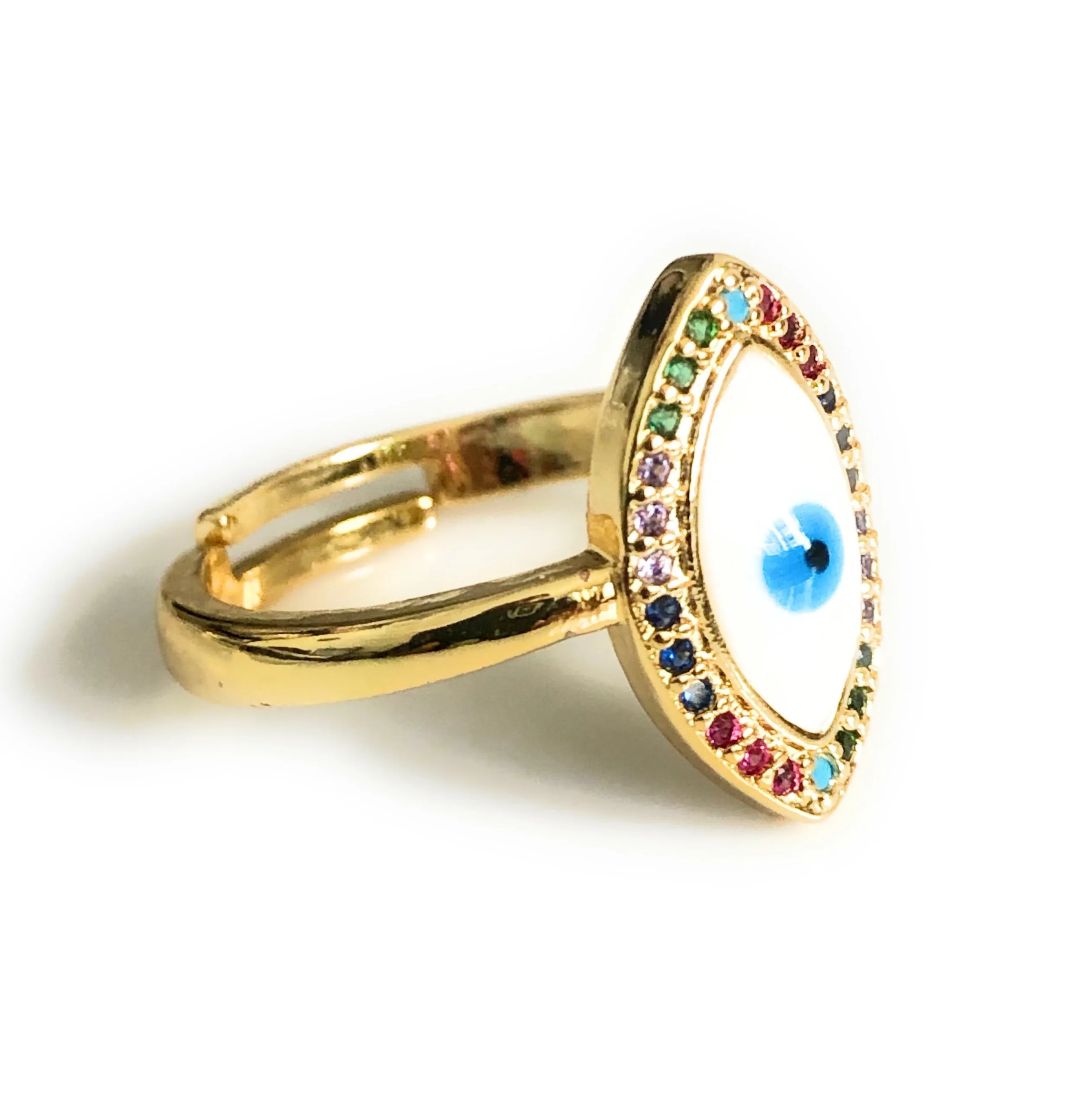 Enameled Evil Eye Gold-Plated Ring