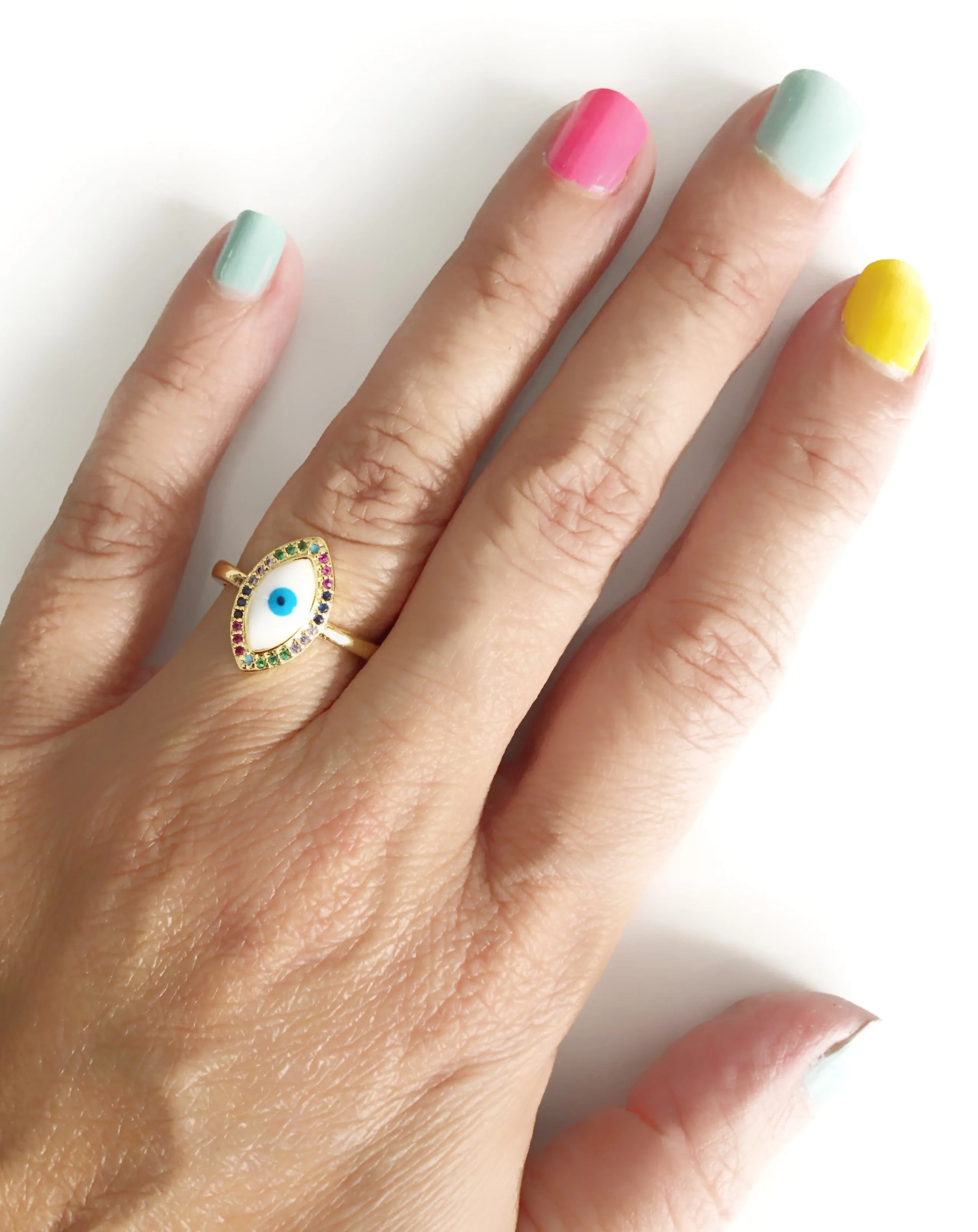 Enameled Evil Eye Gold-Plated Ring