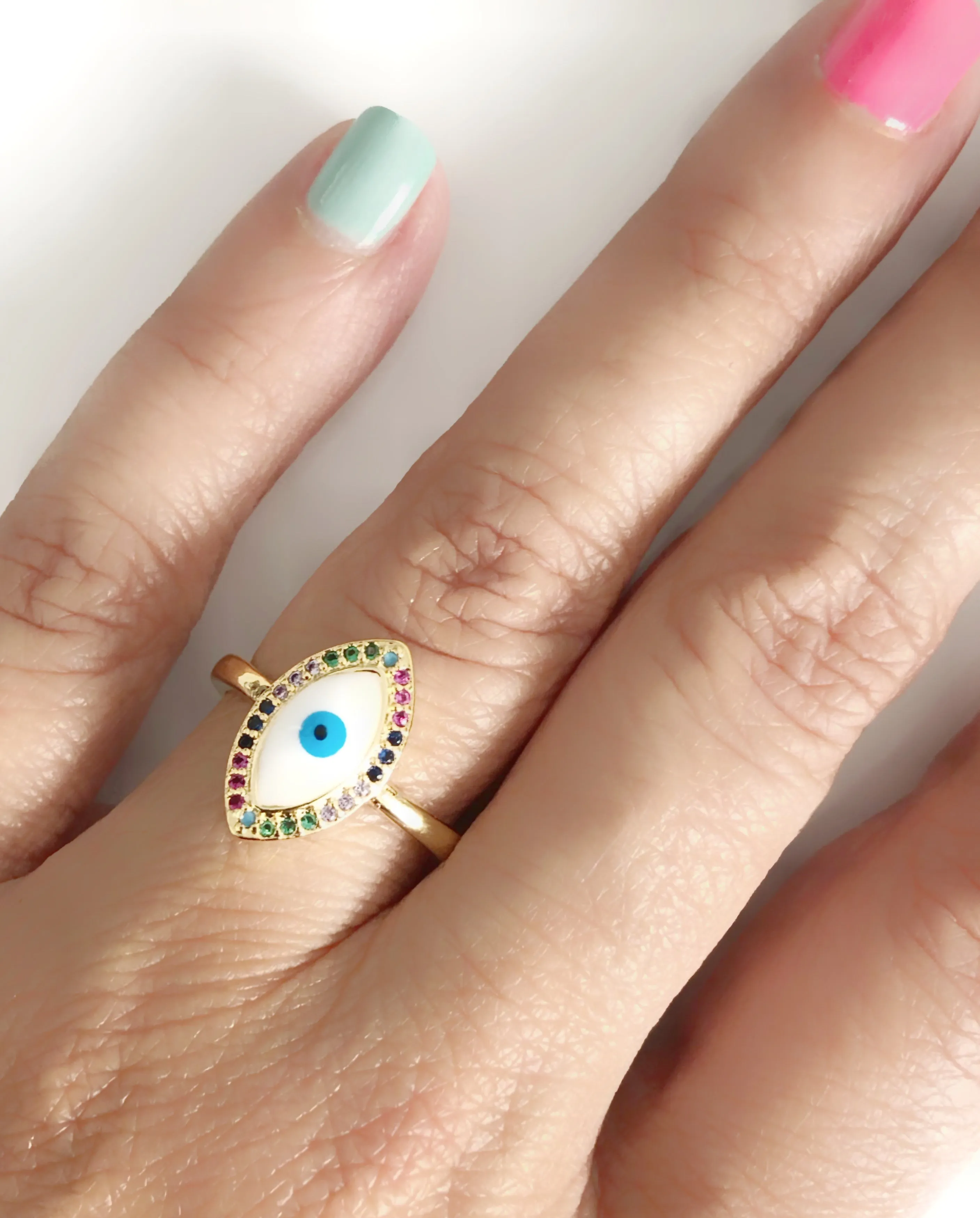 Enameled Evil Eye Gold-Plated Ring