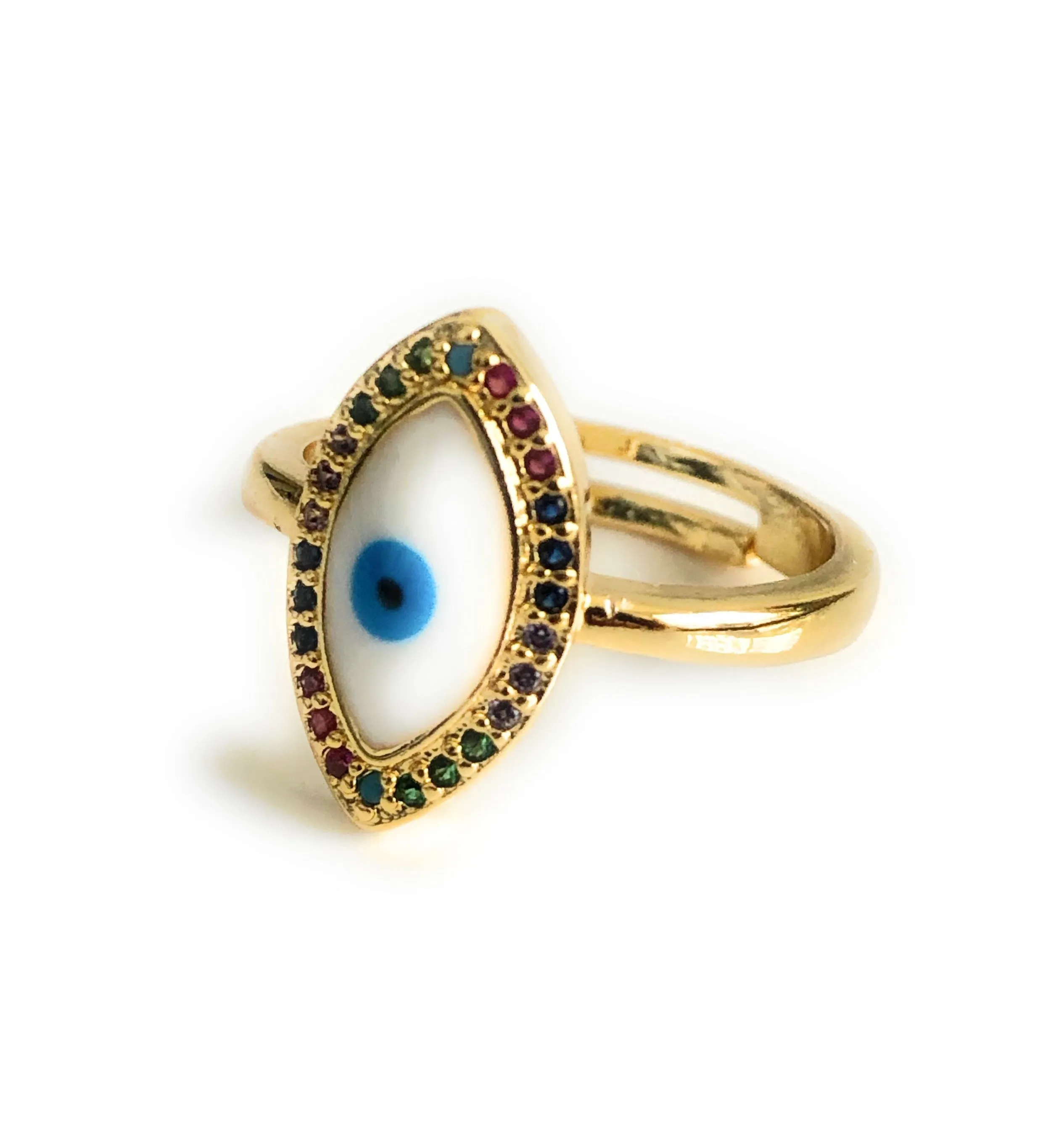 Enameled Evil Eye Gold-Plated Ring
