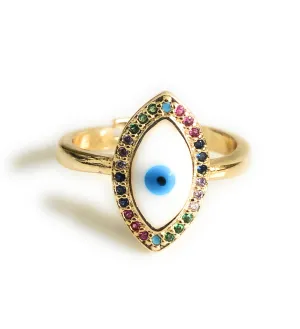 Enameled Evil Eye Gold-Plated Ring