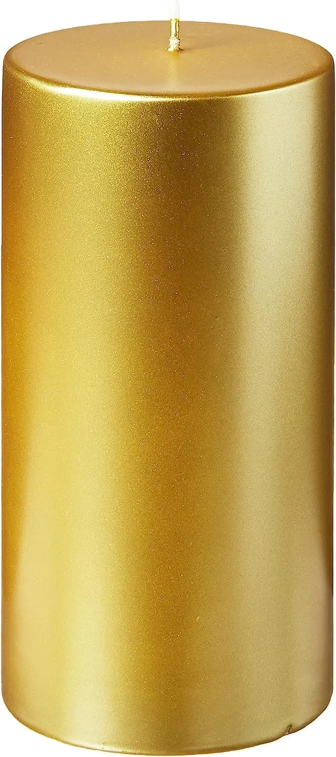 Exquisite Pack of 4 Elaborately Sculpted Metallic Pillar Candles, Showcasing an Exquisite Symphony of Artistry, Beauty, and Radiant Gold, Emanating an Aura of Sublime Luxury