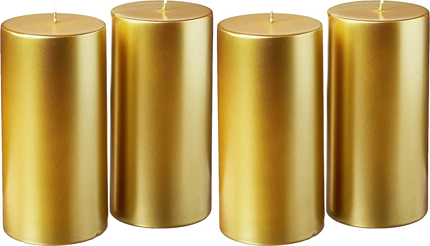Exquisite Pack of 4 Elaborately Sculpted Metallic Pillar Candles, Showcasing an Exquisite Symphony of Artistry, Beauty, and Radiant Gold, Emanating an Aura of Sublime Luxury