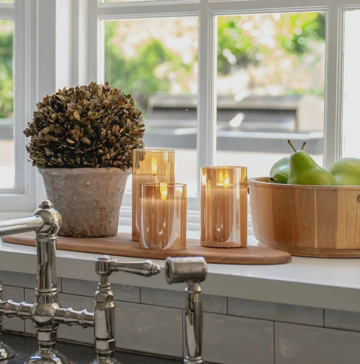 Flameless LED Hurricane Glass Candle Set