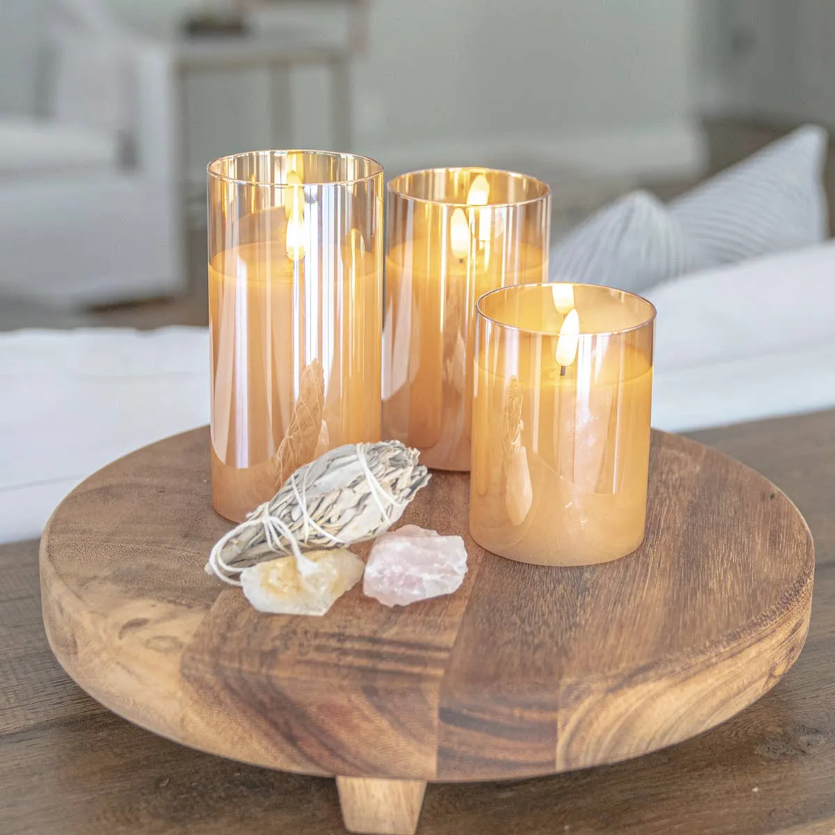 Flameless LED Hurricane Glass Candle Set