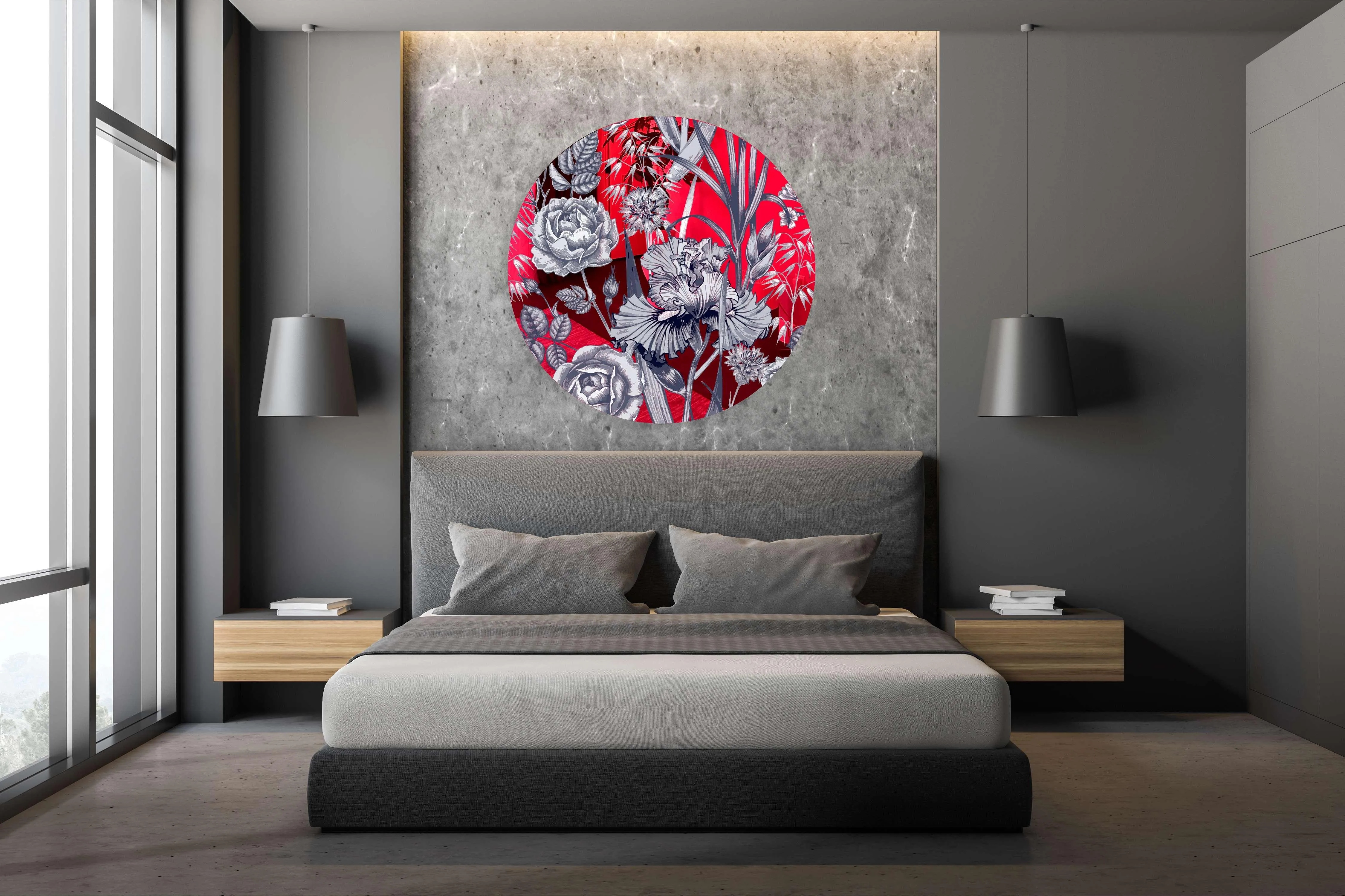 Floral Pattern Flowers Printed Mirror Acrylic Circles