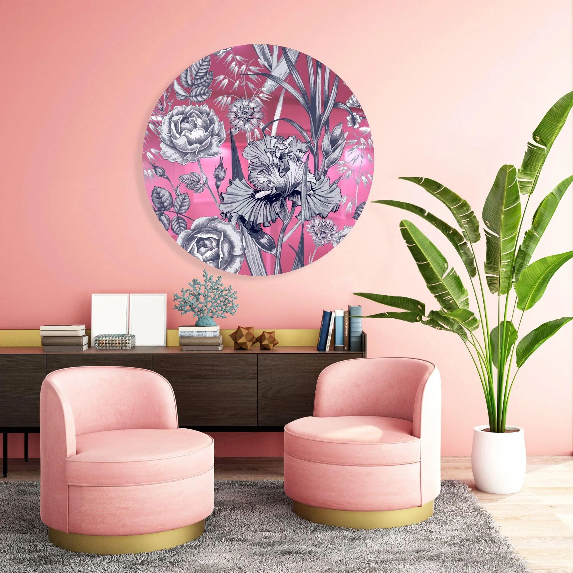 Floral Pattern Flowers Printed Mirror Acrylic Circles