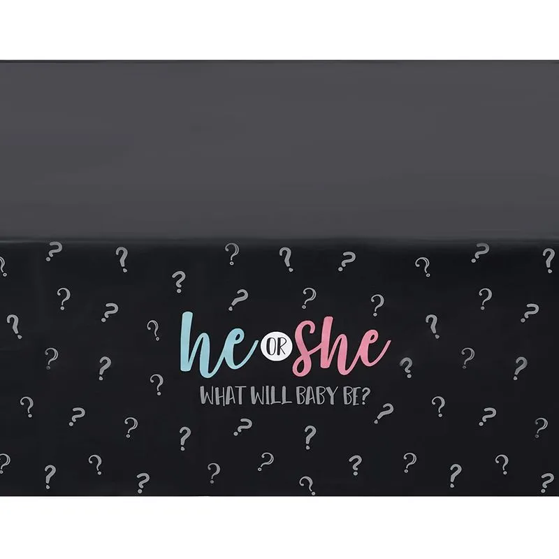 Gender Reveal Party Plastic Tablecloth, He or She (54 x 108 in, 3 Pack)