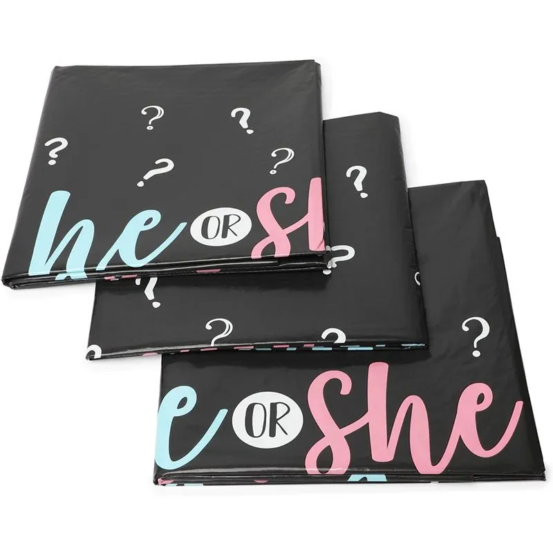 Gender Reveal Party Plastic Tablecloth, He or She (54 x 108 in, 3 Pack)