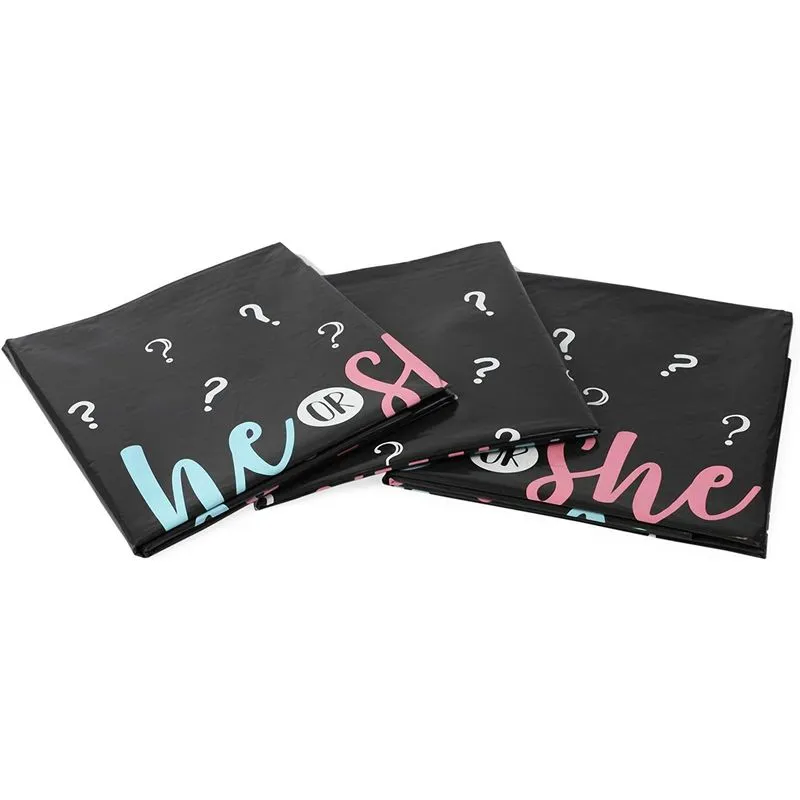 Gender Reveal Party Plastic Tablecloth, He or She (54 x 108 in, 3 Pack)