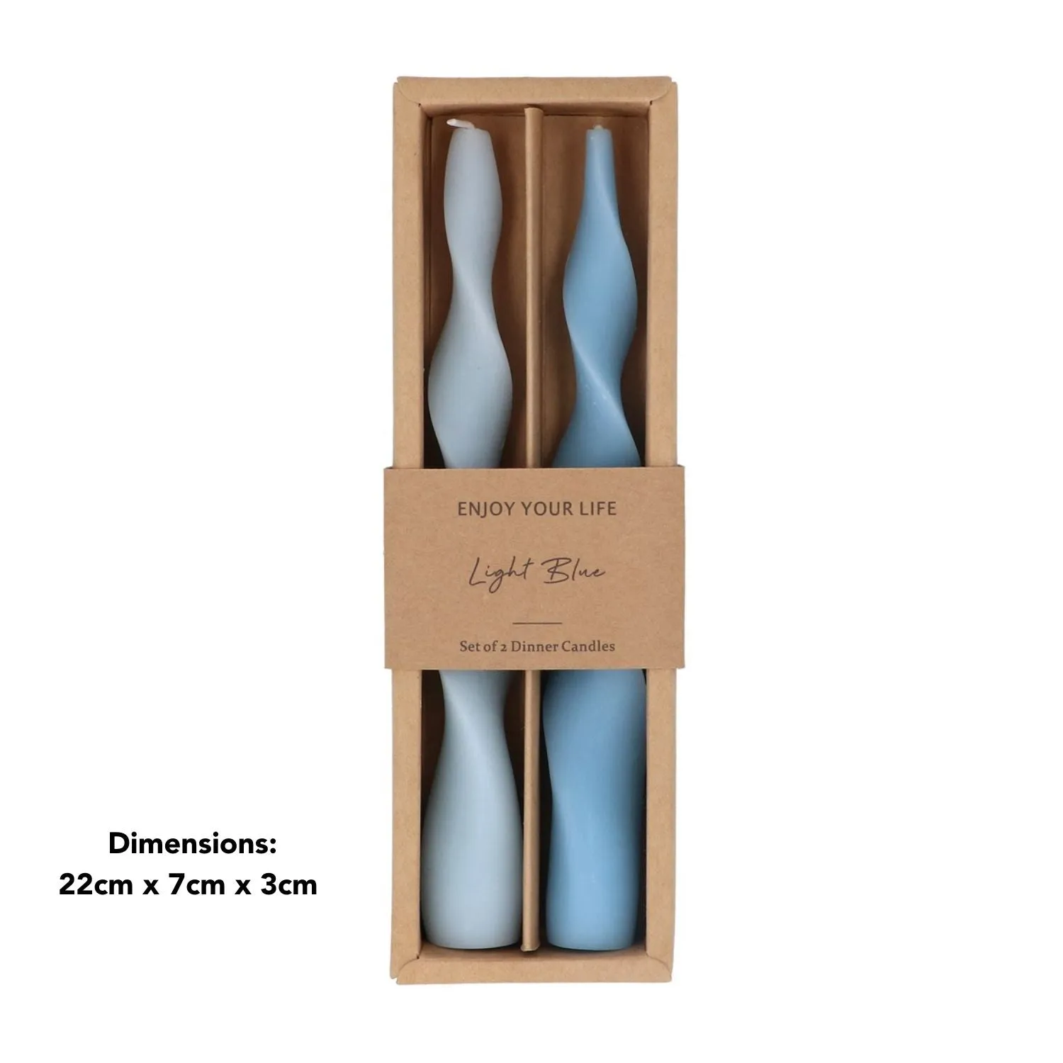 Gisela Graham 22cm Blue Tonal Twist Dinner Candle (Set of 2)