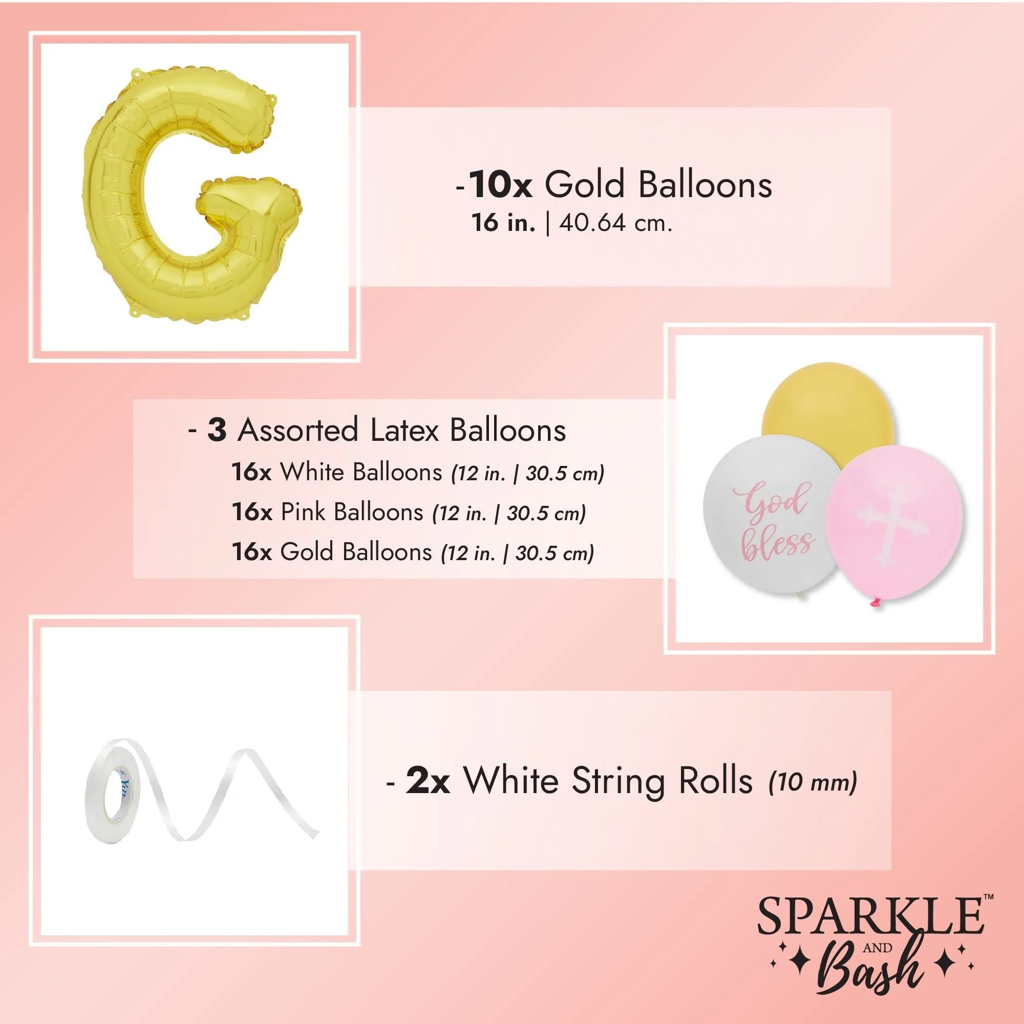 God Bless Banner Balloons for Girls Baptism Decorations, First Communion (12-16 In, 58 Piece Set)