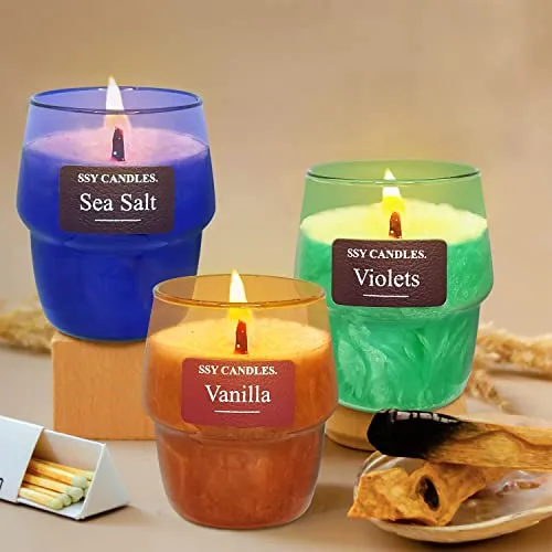 Handmade Violet Scented Glass Jar Candle - Ideal for Home Decor or Enhancing Yoga and Meditation Practice