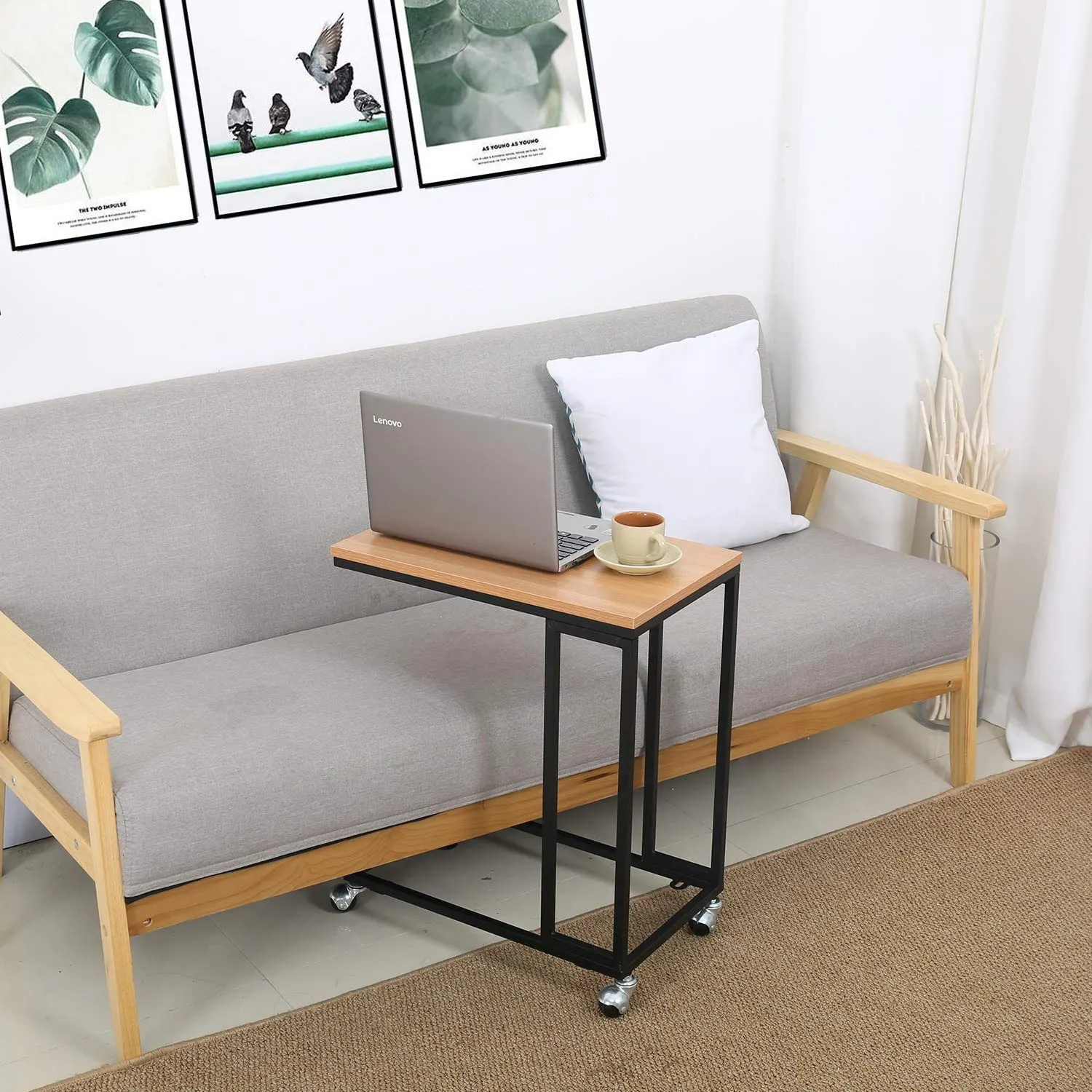 INDIAN DECOR. 29720 Sofa Side End Laptop Table, Snack Table Sofa Couch Side Table for Living Room, Mobile C End Table for Coffee Laptop, Brown - Made in India !