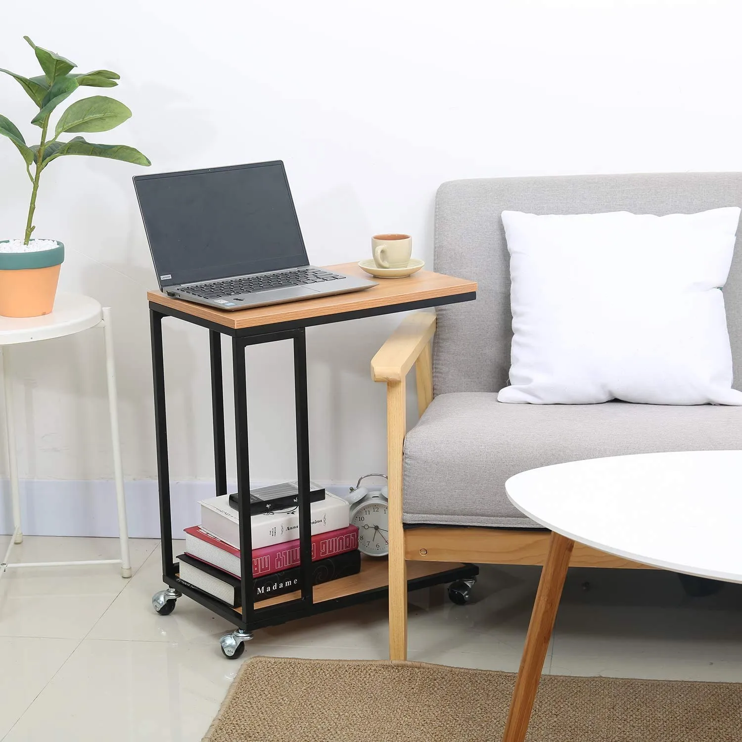 INDIAN DECOR. 29720 Sofa Side End Laptop Table, Snack Table Sofa Couch Side Table for Living Room, Mobile C End Table for Coffee Laptop, Brown - Made in India !