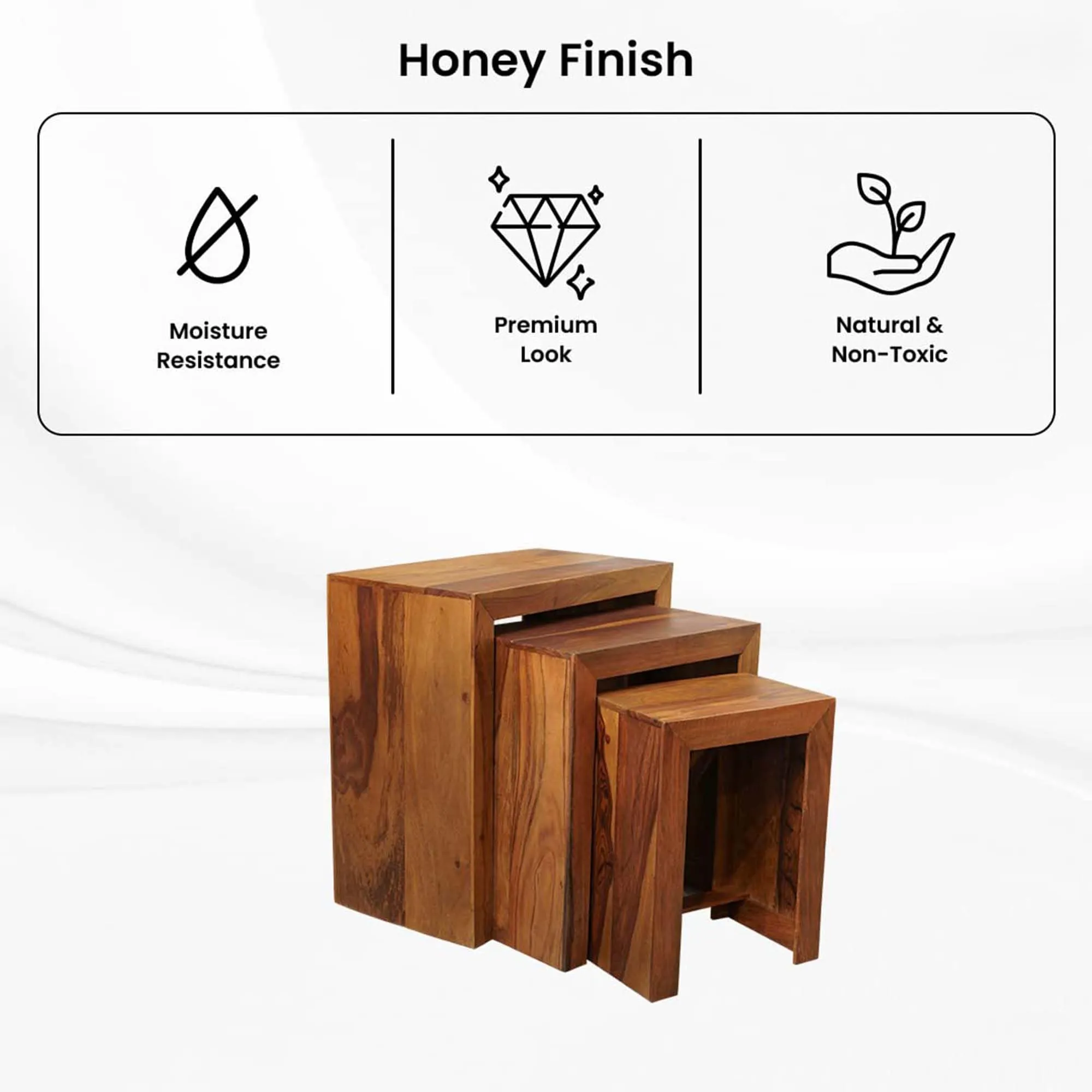 Kuber Industries Set of 3 Handcraft Sheesham Wooden Nesting Table/Stool for Home, Bedroom & Office | Honey Finish Peg Tables for Living Room | Nested Table Furniture | Natural Wooden Brown