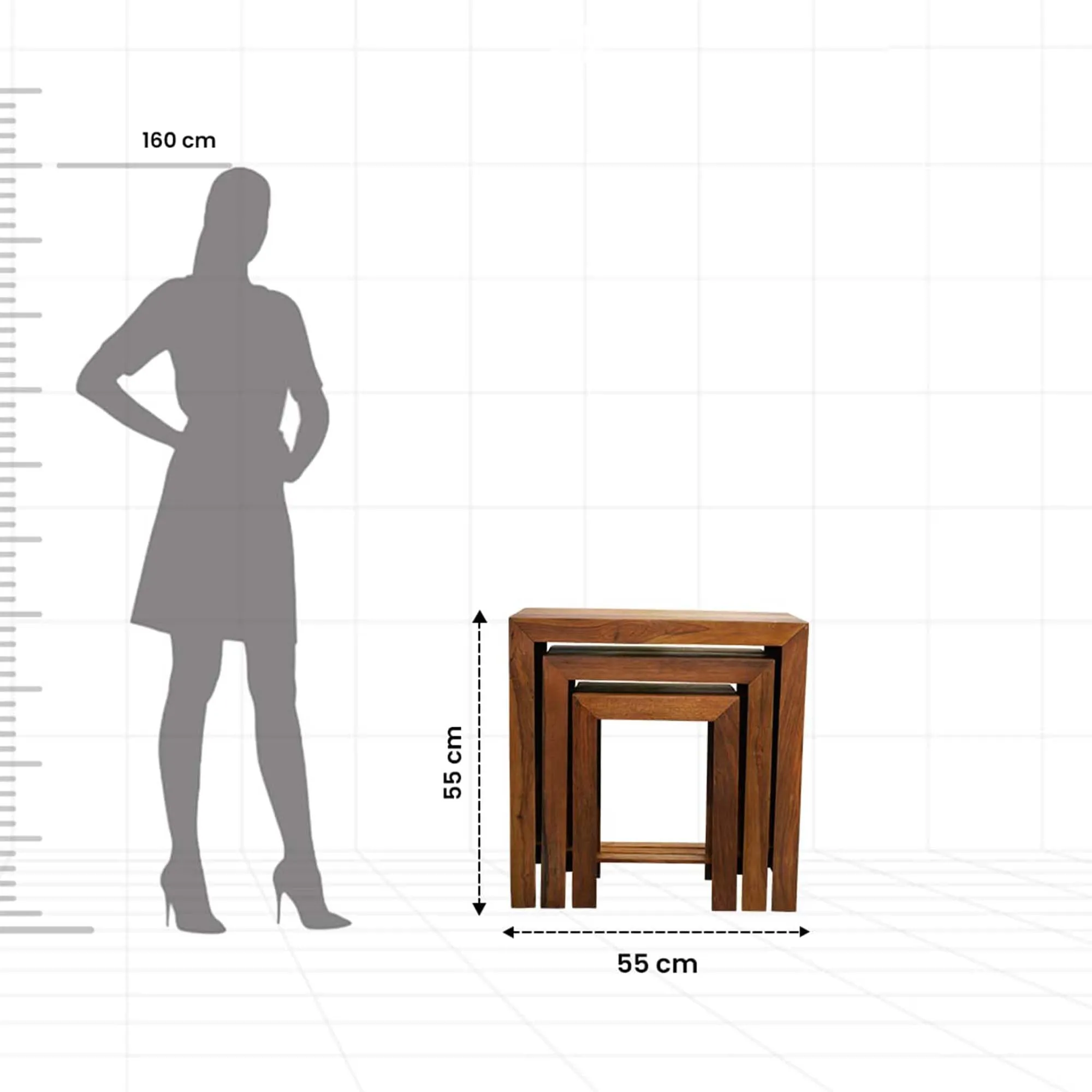 Kuber Industries Set of 3 Handcraft Sheesham Wooden Nesting Table/Stool for Home, Bedroom & Office | Honey Finish Peg Tables for Living Room | Nested Table Furniture | Natural Wooden Brown
