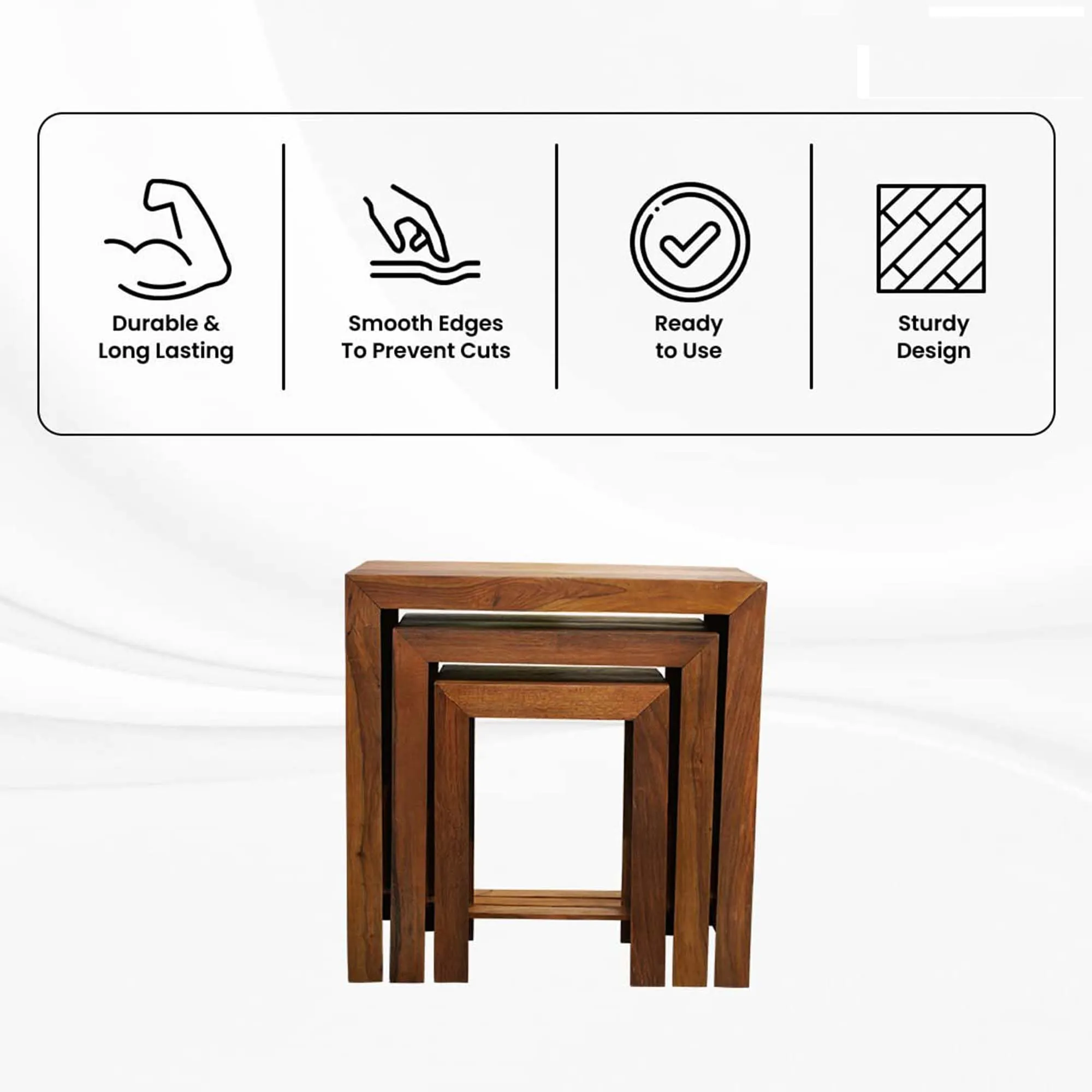 Kuber Industries Set of 3 Handcraft Sheesham Wooden Nesting Table/Stool for Home, Bedroom & Office | Honey Finish Peg Tables for Living Room | Nested Table Furniture | Natural Wooden Brown