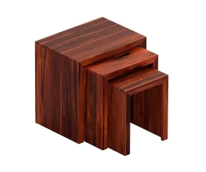 Kuber Industries Set of 3 Handcraft Sheesham Wooden Nesting Table/Stool for Home, Bedroom & Office | Honey Finish Peg Tables for Living Room | Nested Table Furniture | Natural Wooden Brown