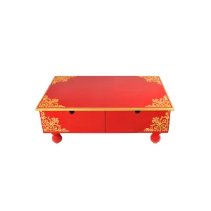 Lalhaveli Multi purpose wooden pooja Stand peetalu Home Decoration stool for mandir Kids Study Wooden Hand-painted Chowki with Inside Drawers Pooja Bajot End Table (24X15X9 Inch)