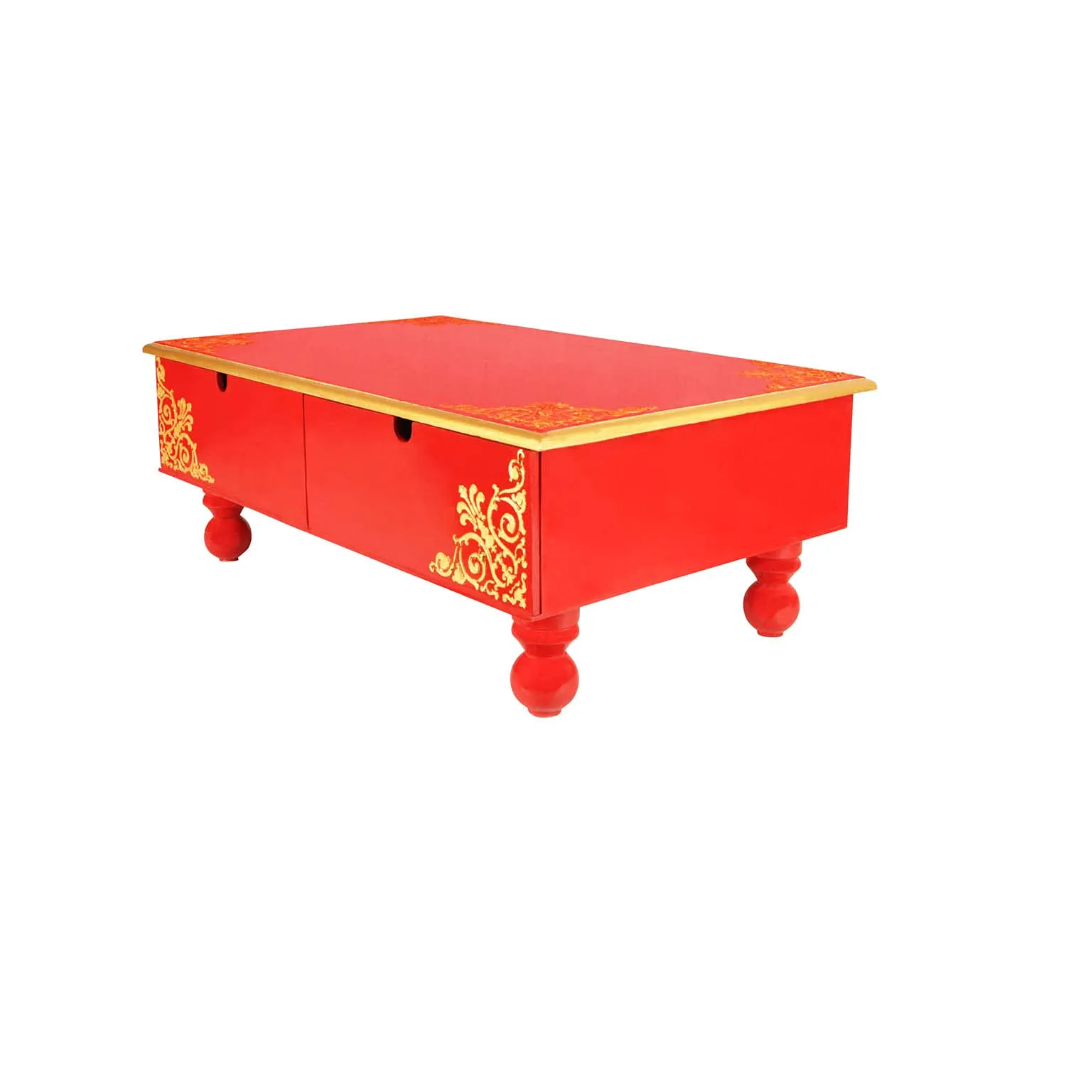 Lalhaveli Multi purpose wooden pooja Stand peetalu Home Decoration stool for mandir Kids Study Wooden Hand-painted Chowki with Inside Drawers Pooja Bajot End Table (24X15X9 Inch)