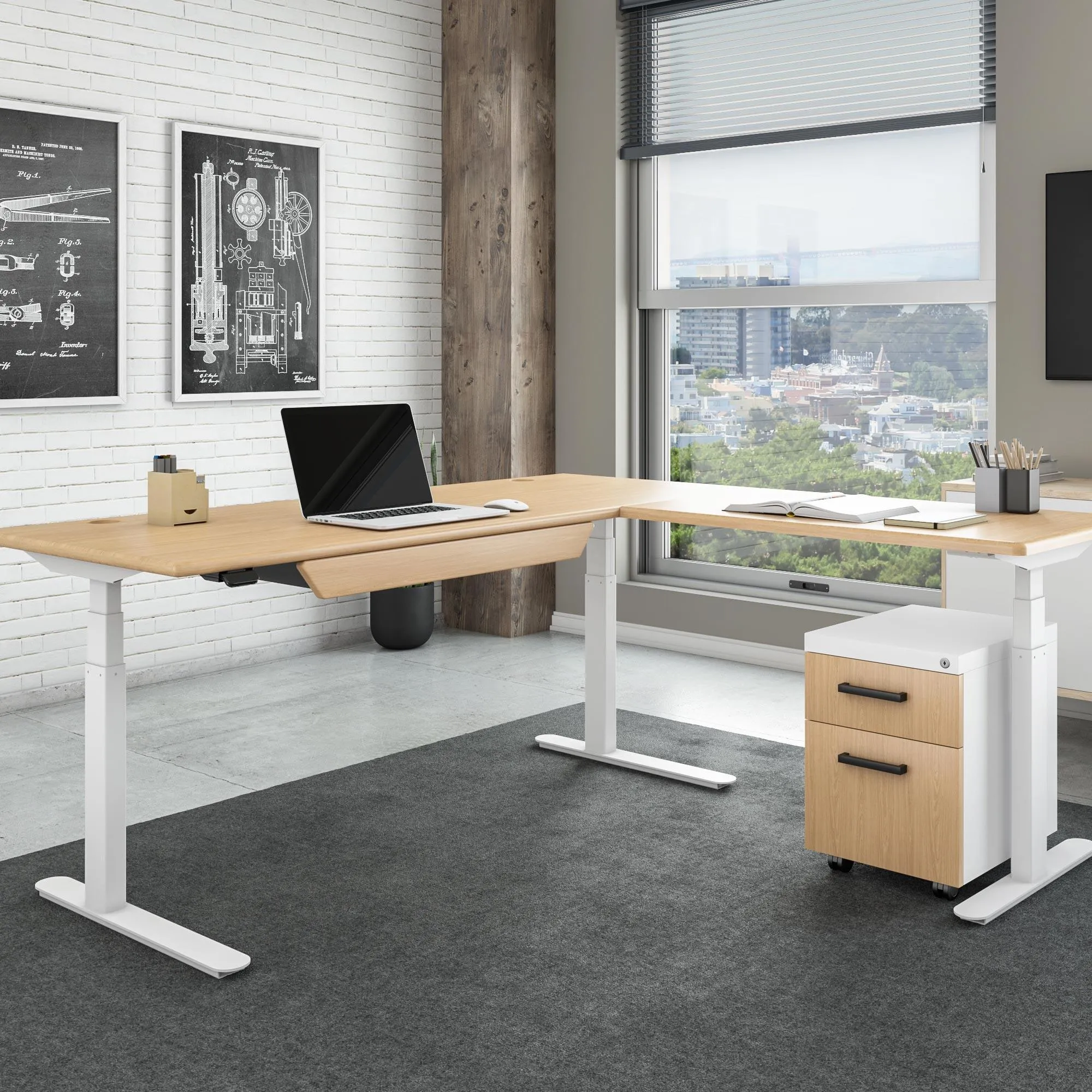 Lander Standing L-Desk - 3D Laminate