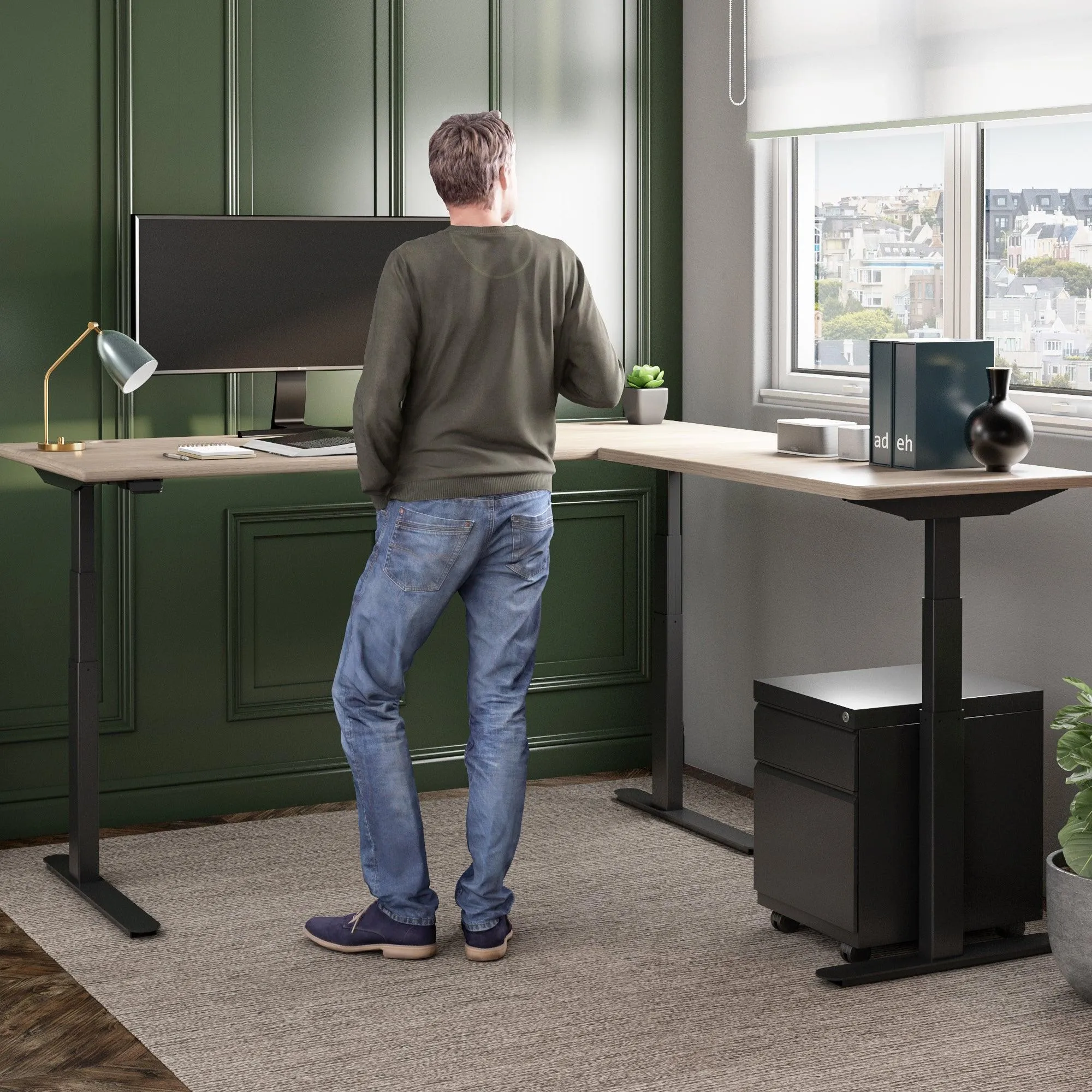 Lander Standing L-Desk - 3D Laminate