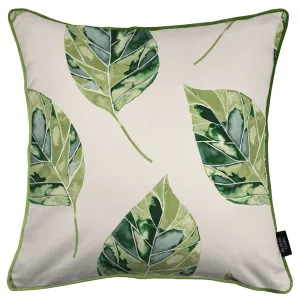 Leaf Forest Green Floral Cotton Print Piped Edge Cushions