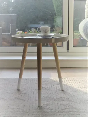 Leonie Side Table -White Top With Multi-Coloured Triangle Pattern & Natural Legs
