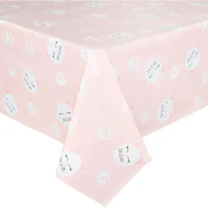 Light Pink Plastic Tablecloth, Cat Birthday Party Supplies (54 x 108 In, 3 Pack)