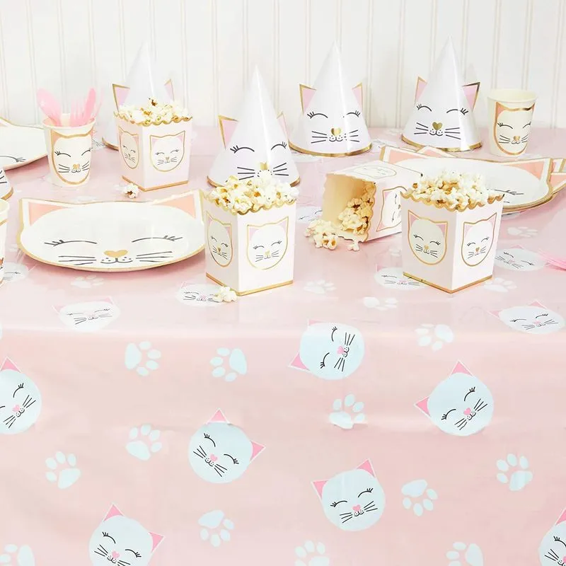Light Pink Plastic Tablecloth, Cat Birthday Party Supplies (54 x 108 In, 3 Pack)