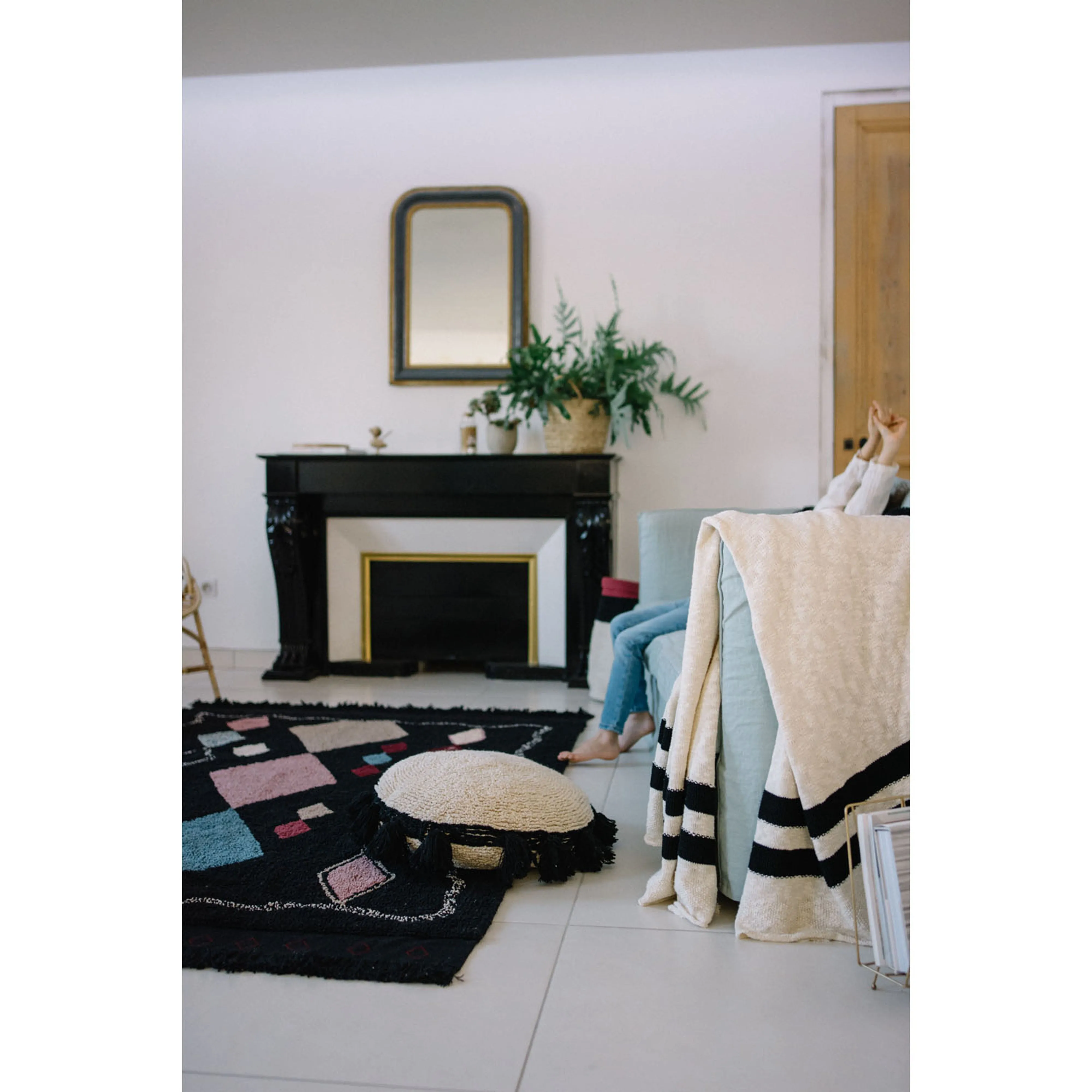Lorena Canals Circle Black Machine Washable Cushion