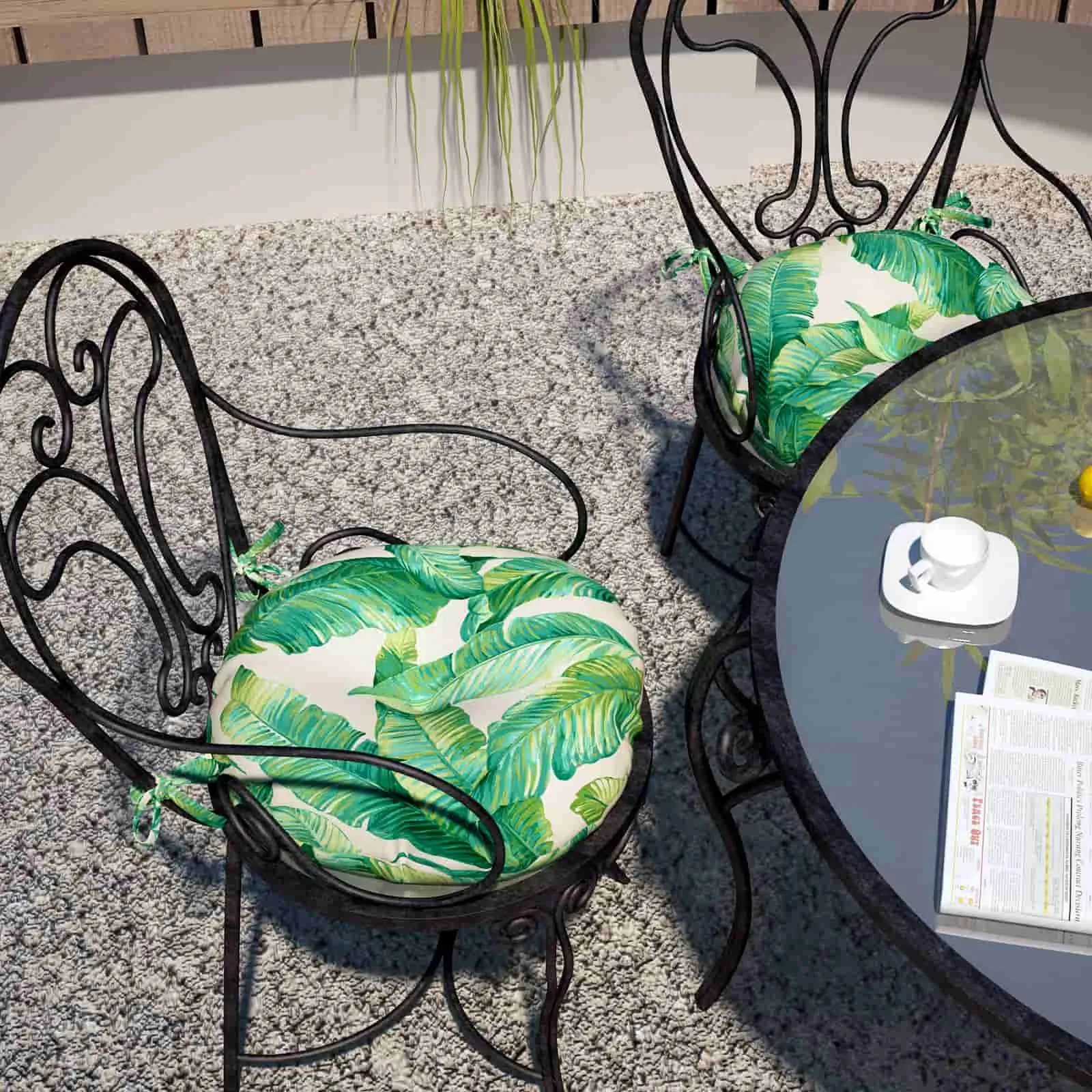 LVTXIII Outdoor Round Bistro Seat Cushions 15"x15"x4" Swaying Palms Capri （Set of 2）