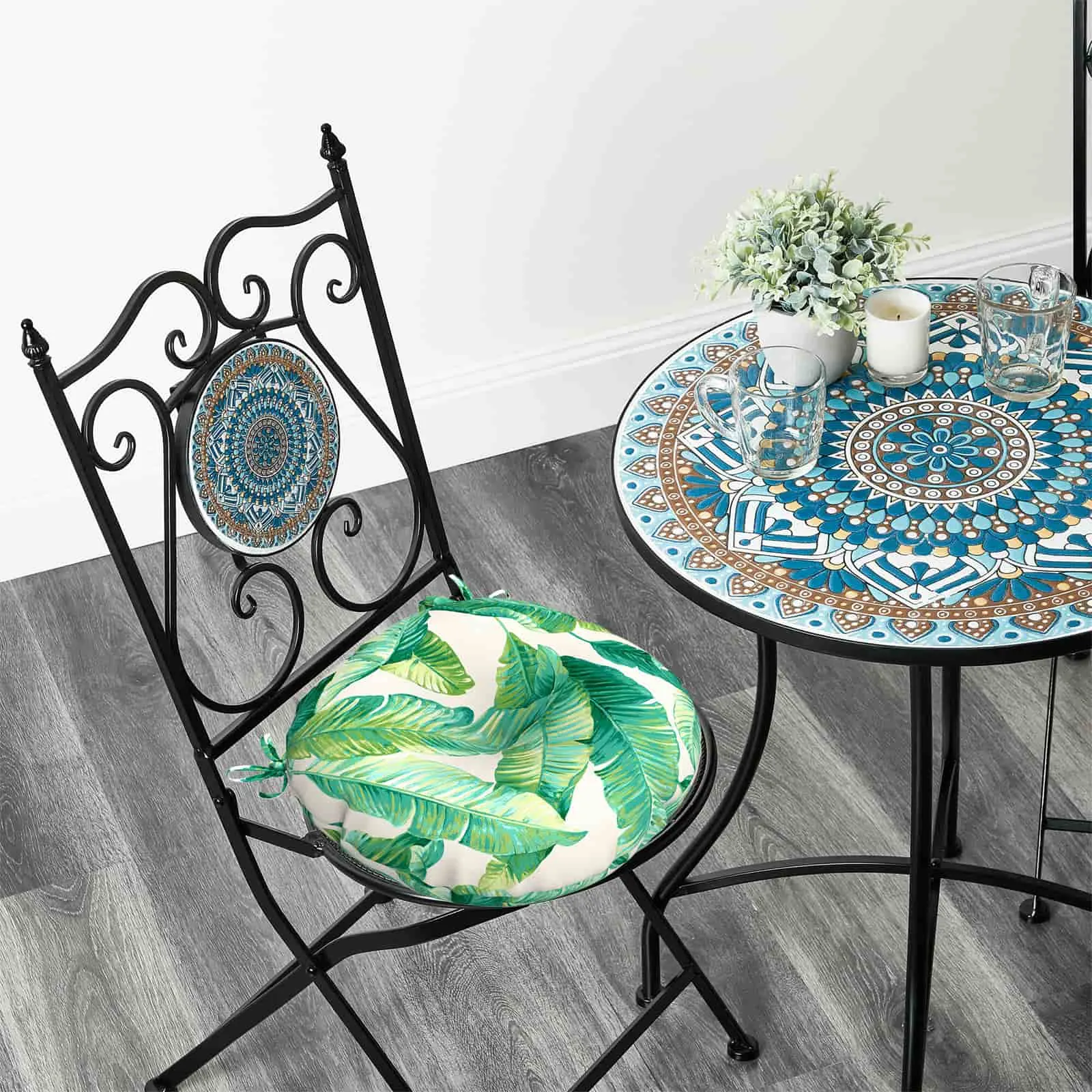 LVTXIII Outdoor Round Bistro Seat Cushions 15"x15"x4" Swaying Palms Capri （Set of 2）