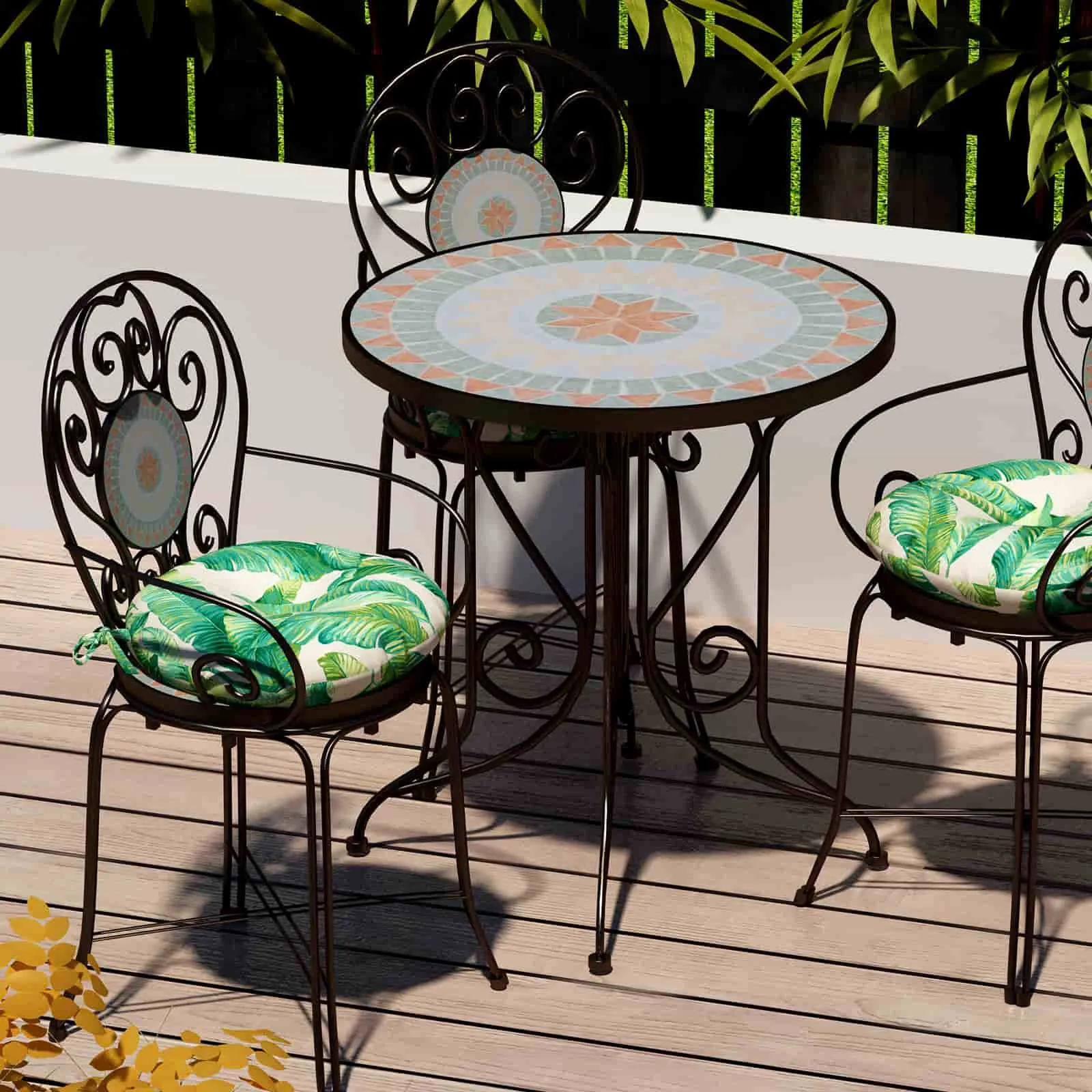 LVTXIII Outdoor Round Bistro Seat Cushions 15"x15"x4" Swaying Palms Capri （Set of 2）