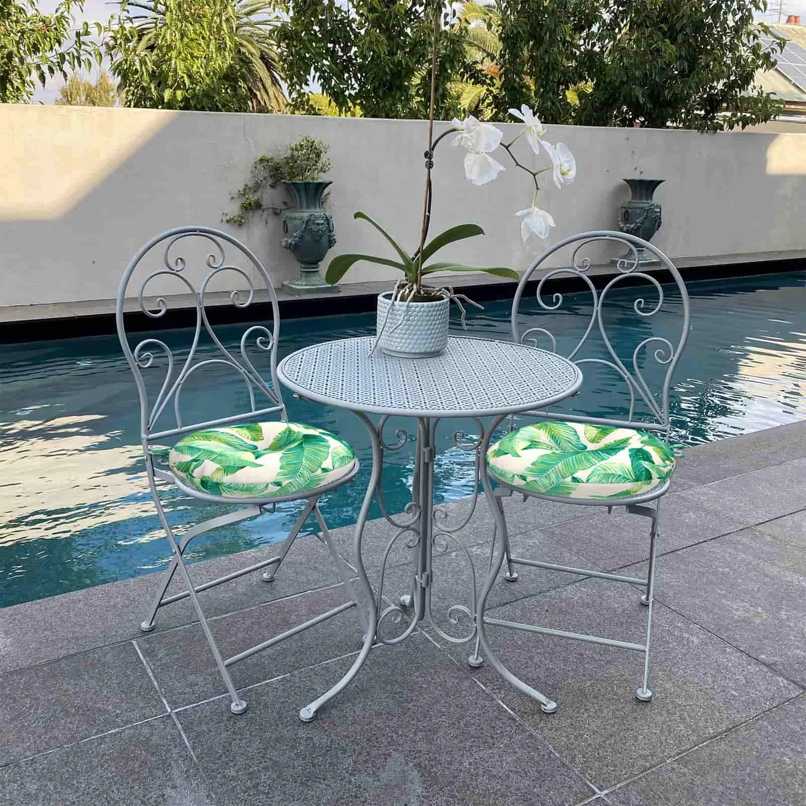 LVTXIII Outdoor Round Bistro Seat Cushions 15"x15"x4" Swaying Palms Capri （Set of 2）