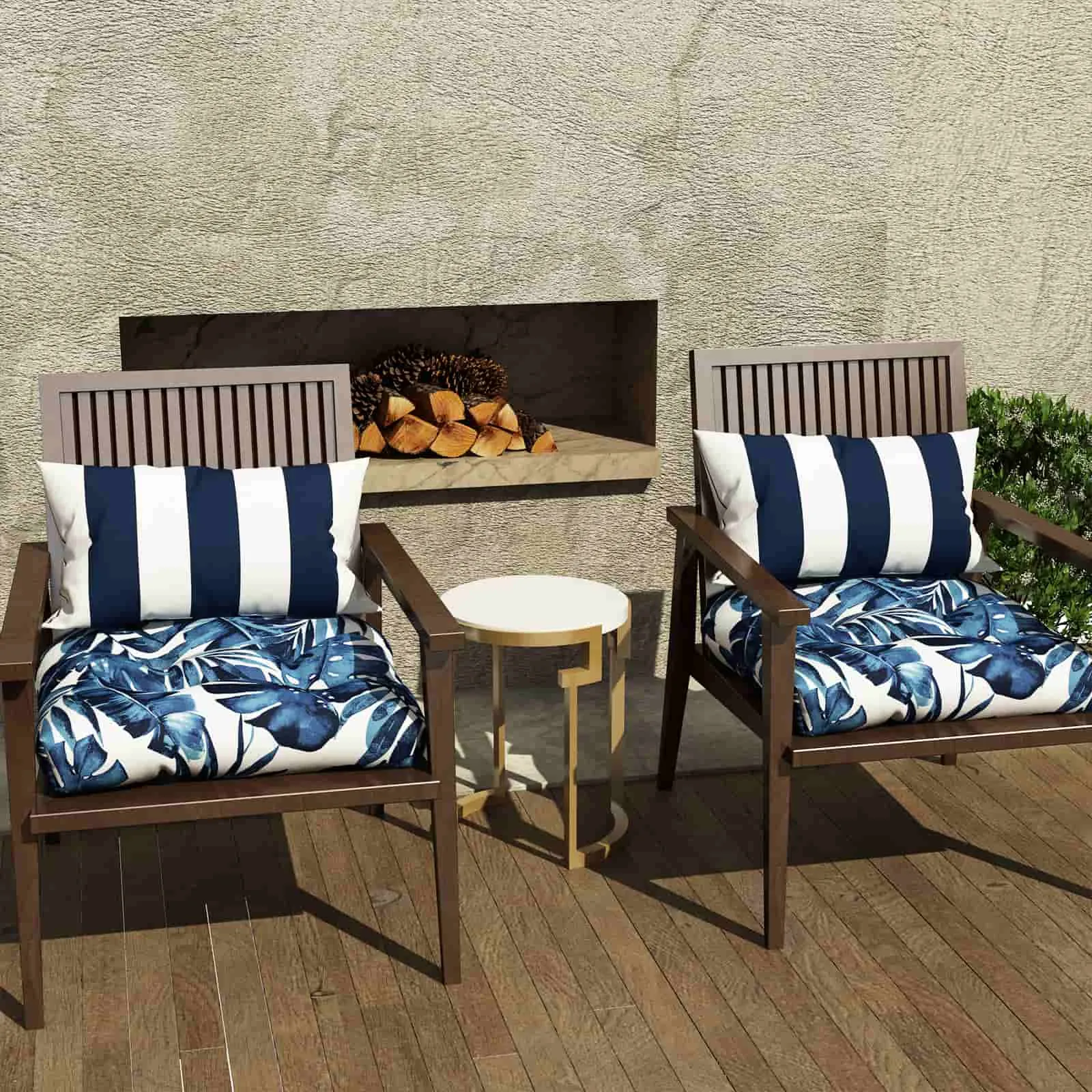 LVTXIII Outdoor U-Shape Tufted Seat Cushions 19”x19”x5” Palm Blue （Set of 2）