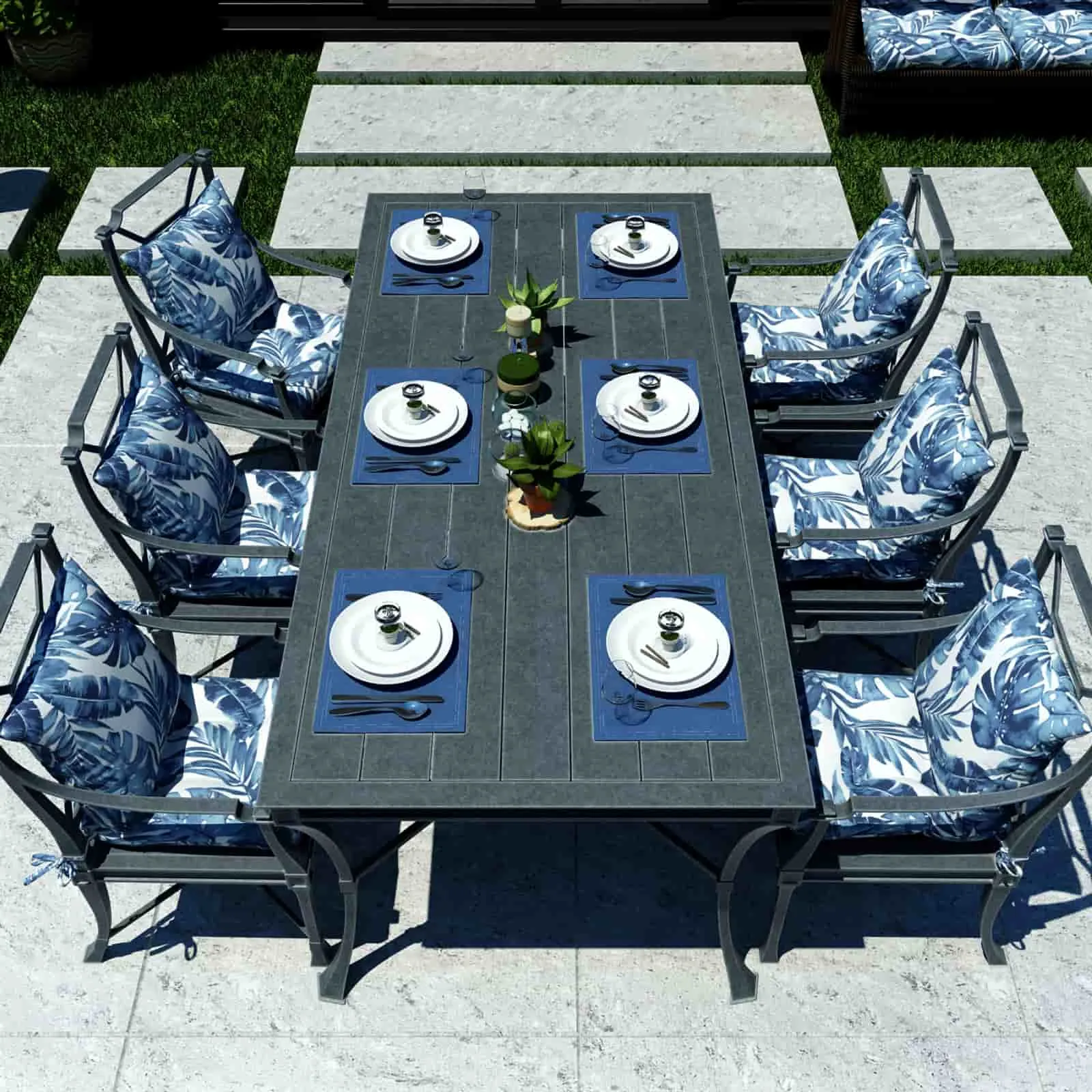 LVTXIII Outdoor U-Shape Tufted Seat Cushions 19”x19”x5” Palm Blue （Set of 2）
