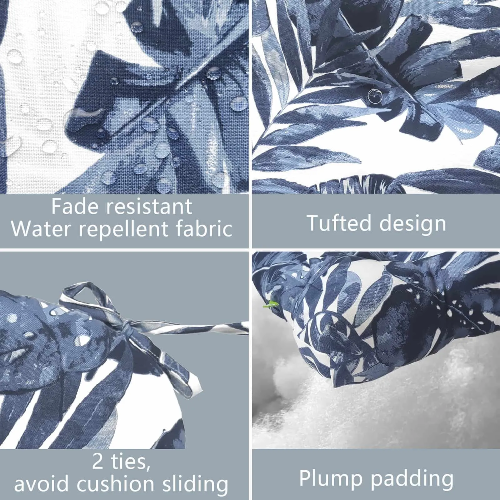 LVTXIII Outdoor U-Shape Tufted Seat Cushions 19”x19”x5” Palm Blue （Set of 2）