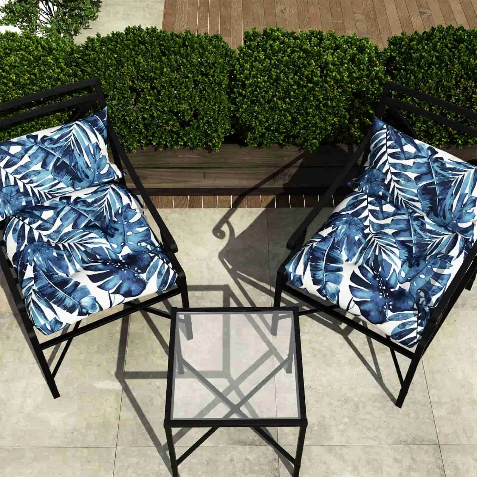 LVTXIII Outdoor U-Shape Tufted Seat Cushions 19”x19”x5” Palm Blue （Set of 2）