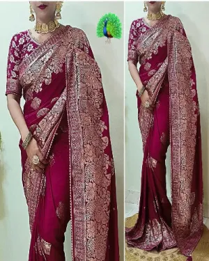 Maroon Soft Dola Silk Beautifully Woven Saree